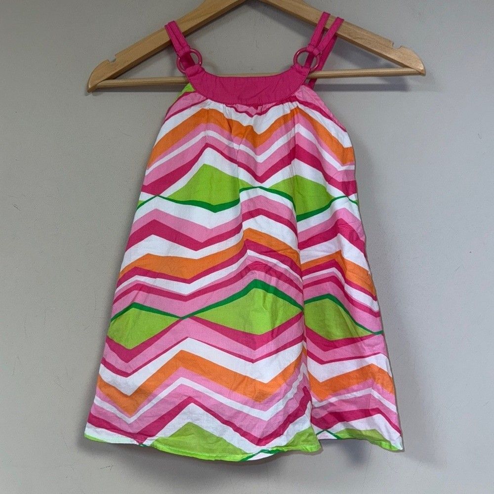Gymboree Striped Dress Girls 4 White Summer Sun Lightweight Chevron Mod Retro